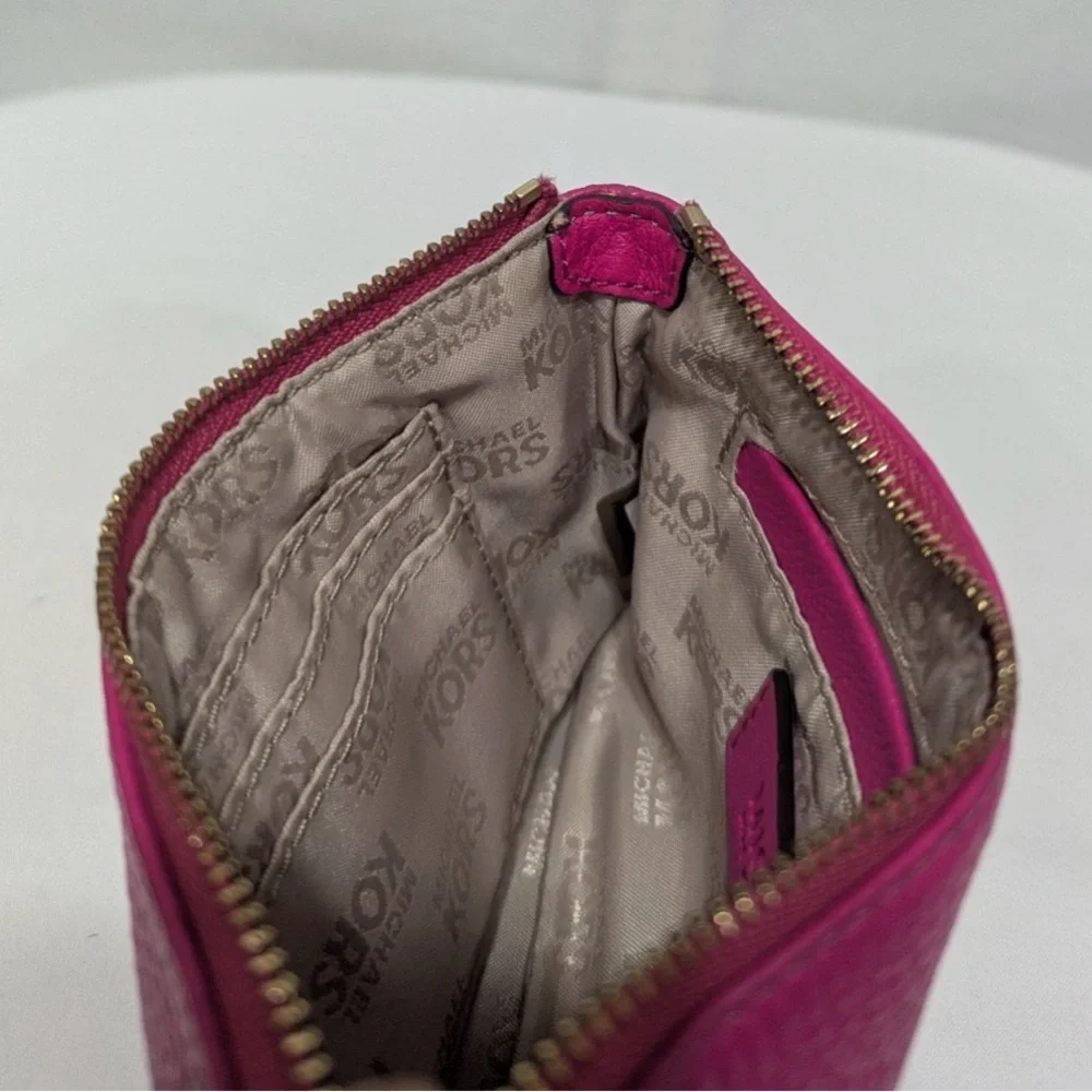 Michael Kors Fulton Pebbled Leather Wristlet Mini Bag Pink Gold 38T1CFTW1L